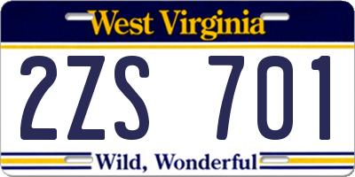 WV license plate 2ZS701
