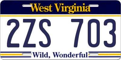 WV license plate 2ZS703