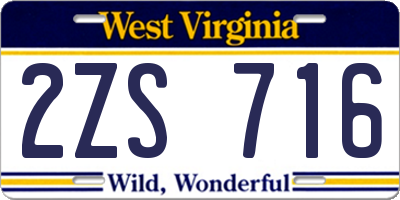 WV license plate 2ZS716