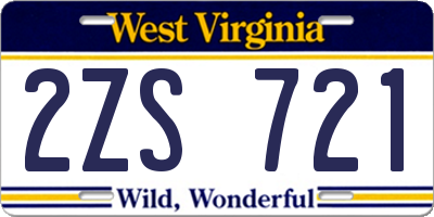 WV license plate 2ZS721
