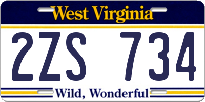 WV license plate 2ZS734