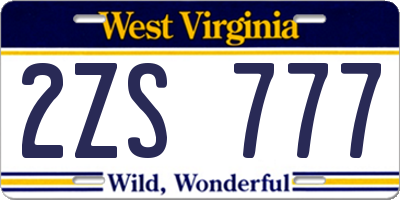 WV license plate 2ZS777