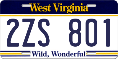 WV license plate 2ZS801