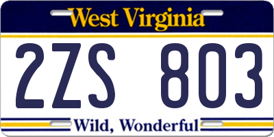 WV license plate 2ZS803