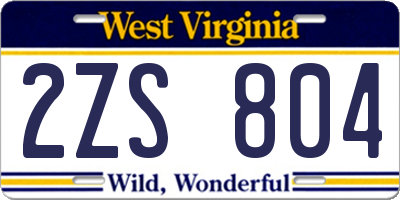 WV license plate 2ZS804