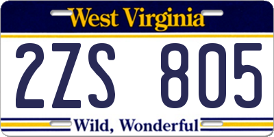 WV license plate 2ZS805
