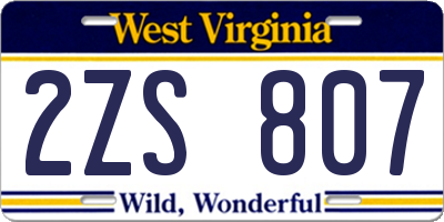 WV license plate 2ZS807
