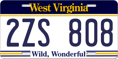 WV license plate 2ZS808