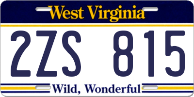 WV license plate 2ZS815