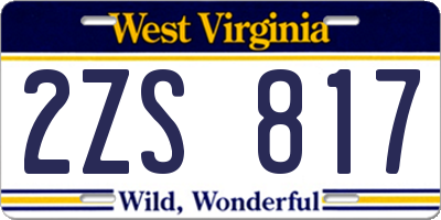 WV license plate 2ZS817
