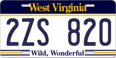 WV license plate 2ZS820