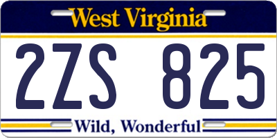 WV license plate 2ZS825