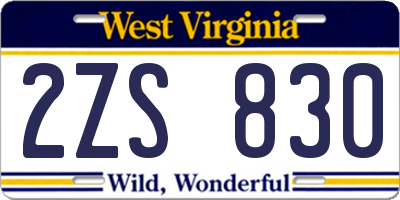 WV license plate 2ZS830