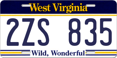 WV license plate 2ZS835