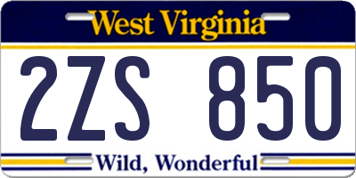 WV license plate 2ZS850