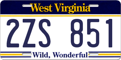 WV license plate 2ZS851