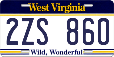 WV license plate 2ZS860