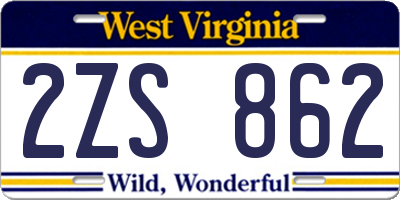 WV license plate 2ZS862
