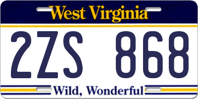 WV license plate 2ZS868