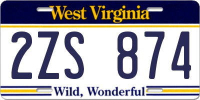 WV license plate 2ZS874