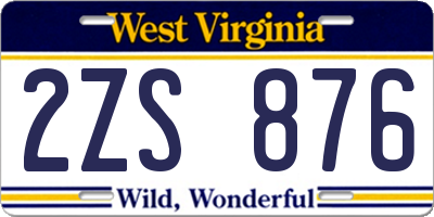 WV license plate 2ZS876