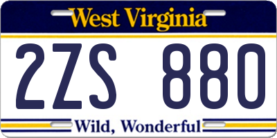WV license plate 2ZS880