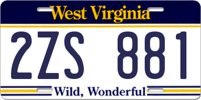WV license plate 2ZS881