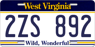 WV license plate 2ZS892