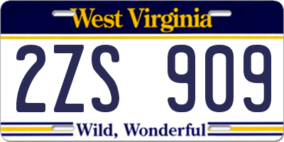 WV license plate 2ZS909