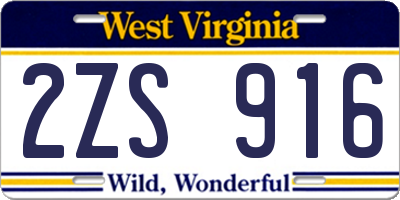 WV license plate 2ZS916