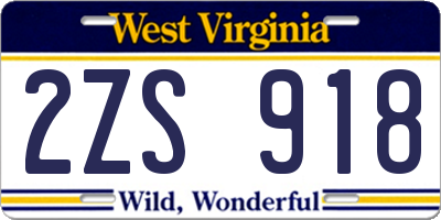 WV license plate 2ZS918