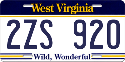 WV license plate 2ZS920