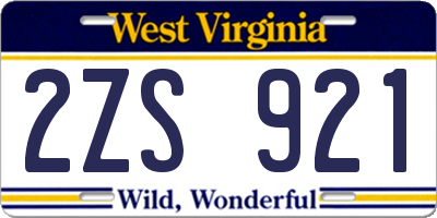 WV license plate 2ZS921