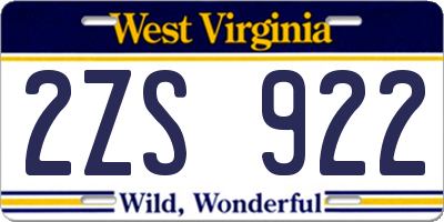 WV license plate 2ZS922