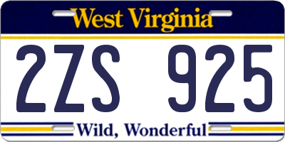 WV license plate 2ZS925