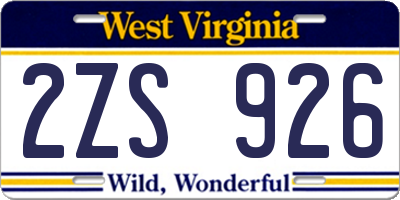 WV license plate 2ZS926