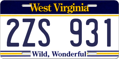 WV license plate 2ZS931
