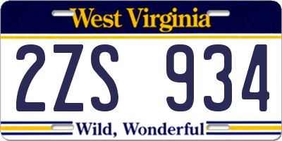 WV license plate 2ZS934