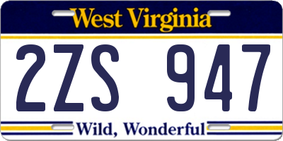 WV license plate 2ZS947
