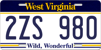 WV license plate 2ZS980