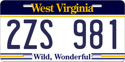 WV license plate 2ZS981