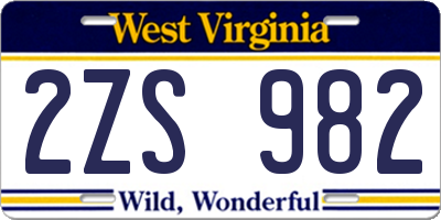 WV license plate 2ZS982