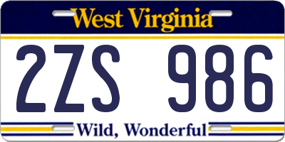 WV license plate 2ZS986