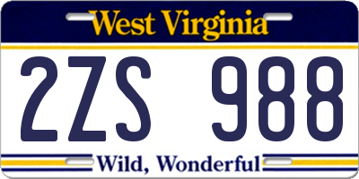 WV license plate 2ZS988