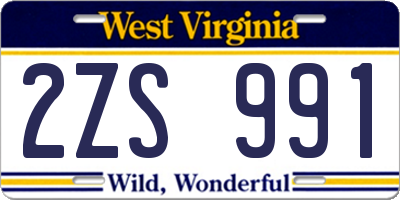 WV license plate 2ZS991