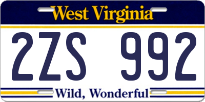 WV license plate 2ZS992