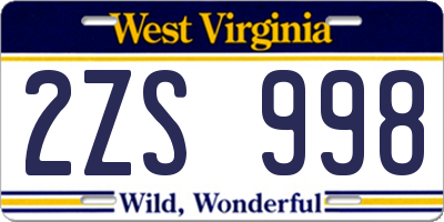 WV license plate 2ZS998