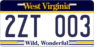 WV license plate 2ZT003
