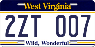 WV license plate 2ZT007