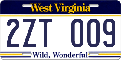 WV license plate 2ZT009